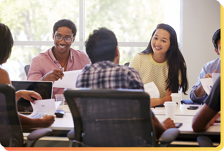 A photo of people in a meeting