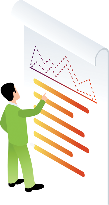 Illustration of a man pointing to data