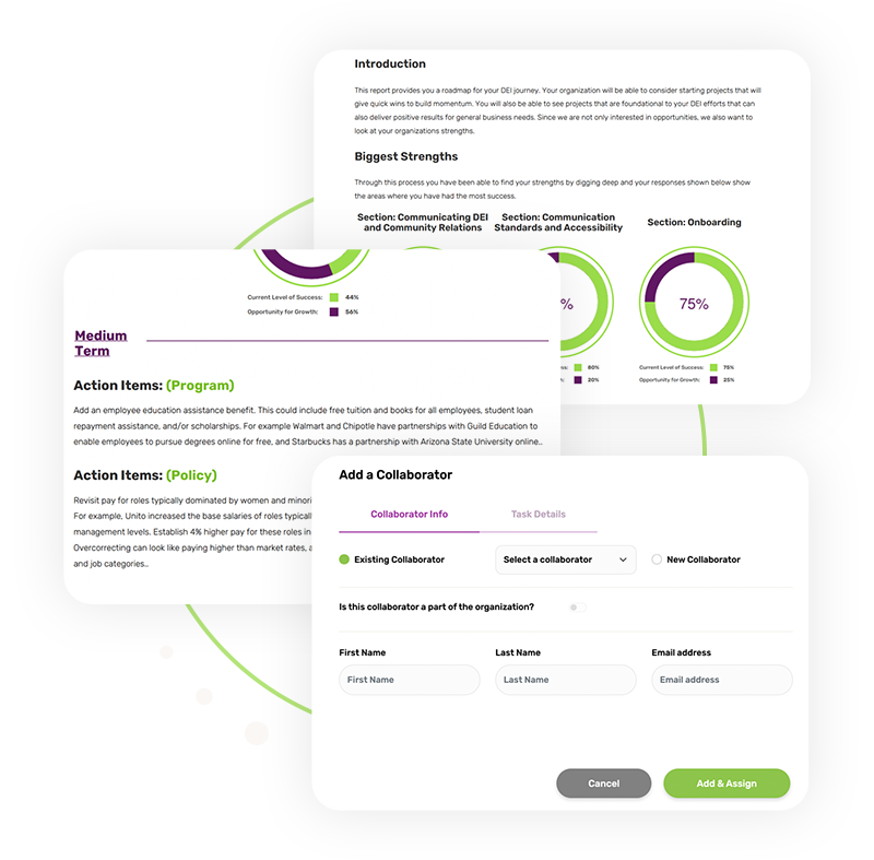 3 screenshots of the Inclusive 360 assessment